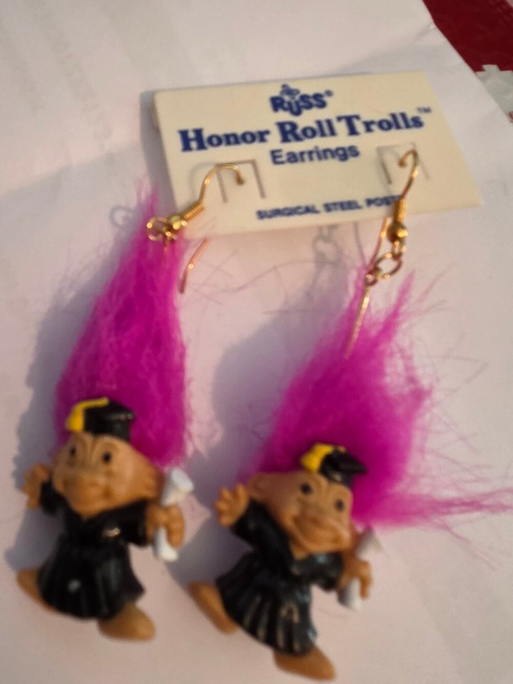 Pink Russ Honor Roll Troll Earrings Vintage Pink